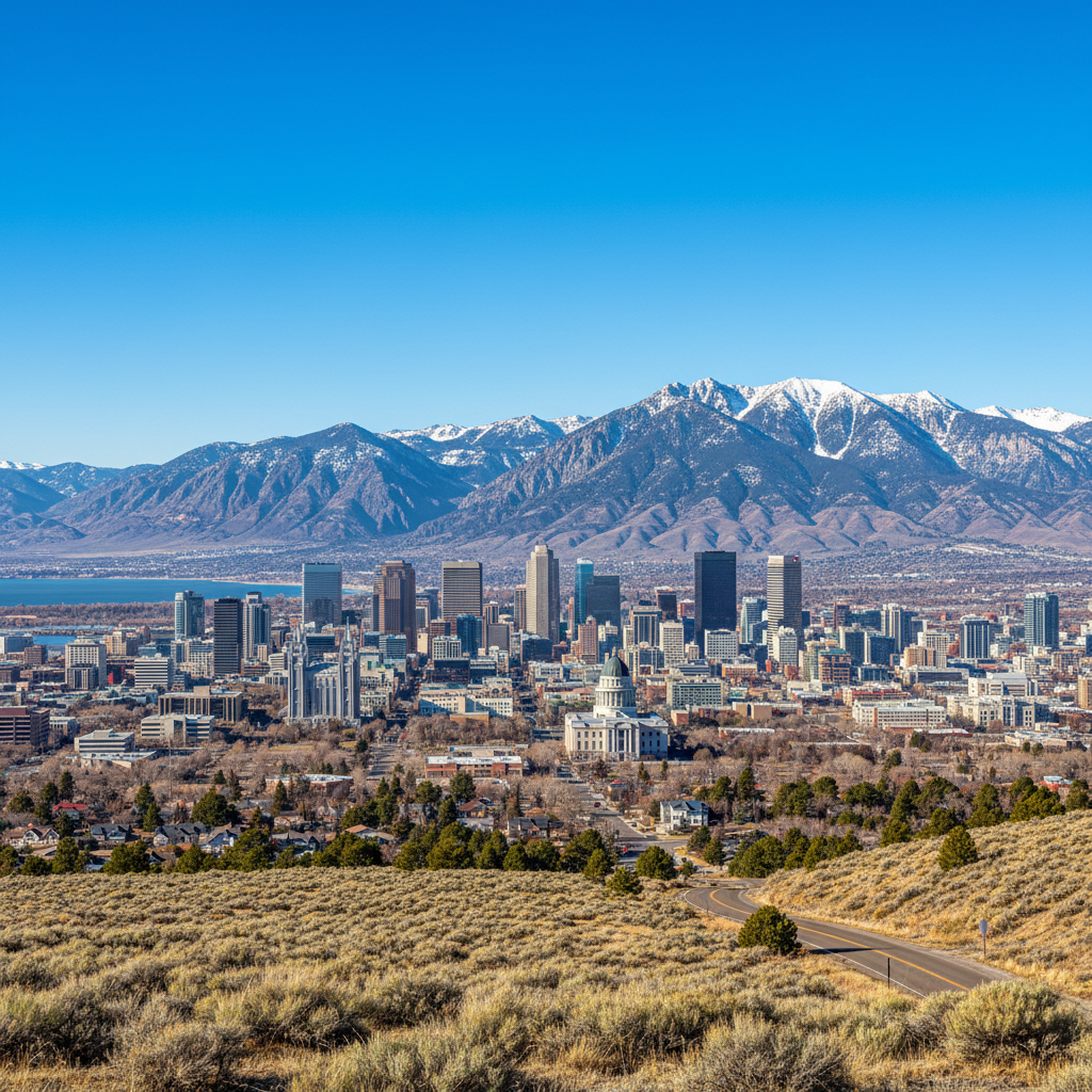 Salt Lake City, Utah with Wasatch Mountains